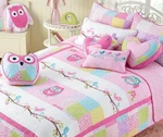 Little Cute Birds Owls Floral Pink 100% Cotton Quilt Bedding Set For Kids. Fixed Price $139.99.