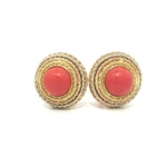 18K Color Gold Coral Twisted Wire Work Concentric Button Omega Earrings. Fixed Price $5750.00.