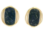European Yellow Gold Inlaid Lapis Handmade Wire Work Large Omega Earrings. Fixed Price $3485.00.