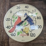 Vintage Sunbeam Red Cardinal & Blue Jay Birds Thermometer 12" Made Usa Read. Fixed Price $34.95.